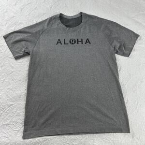 Lululemon ALOHA Gray Men's Athletic T-Shirt tee Sz M Hawaii RARE Workout Gym